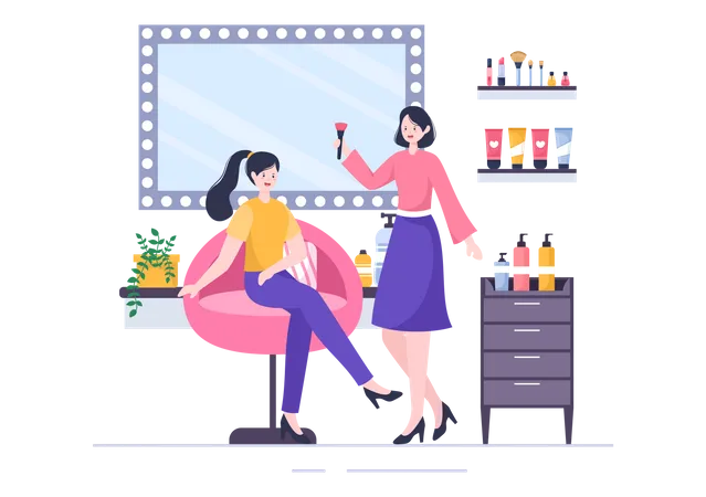 Woman sitting at makeup parlor Illustration
