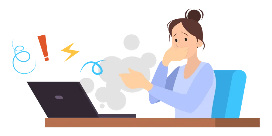 Woman Sitting At The Desk Argue In The Internet Idea Of Online Technology Vector Illustration In Cartoon Style Isolated 일러스트레이션