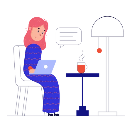 Woman sitting in chair with laptop Illustration