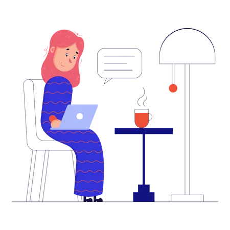 Woman sitting in chair with laptop  Illustration