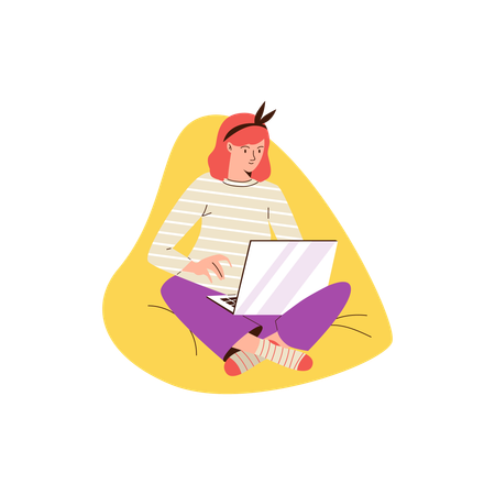 Woman sitting in cozy chair with laptop  Illustration