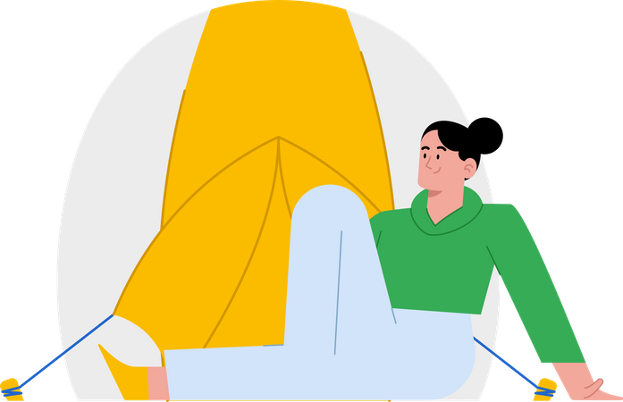 Woman sitting in front of tent for camping  Illustration