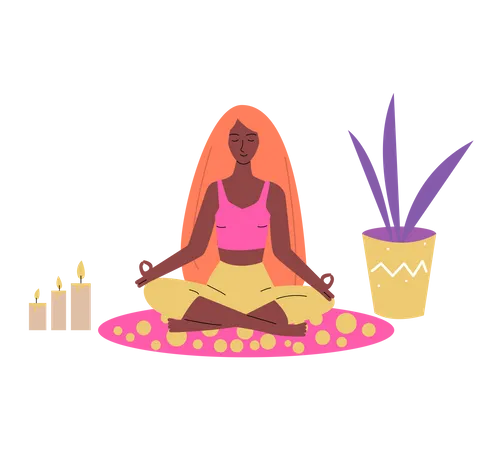 Woman sitting in meditation lotus pose  Illustration