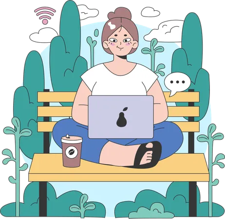 Woman sitting in park and working  Illustration