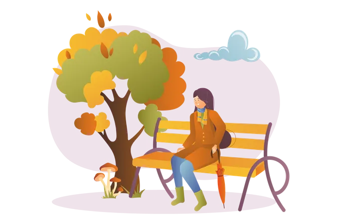 Woman sitting in park during autumn fall Illustration