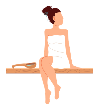 Woman sitting in sauna Illustration