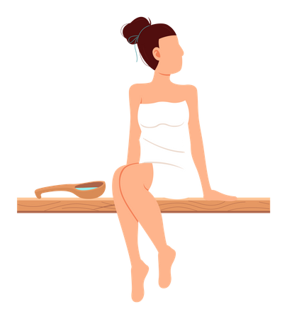 Woman sitting in sauna  Illustration