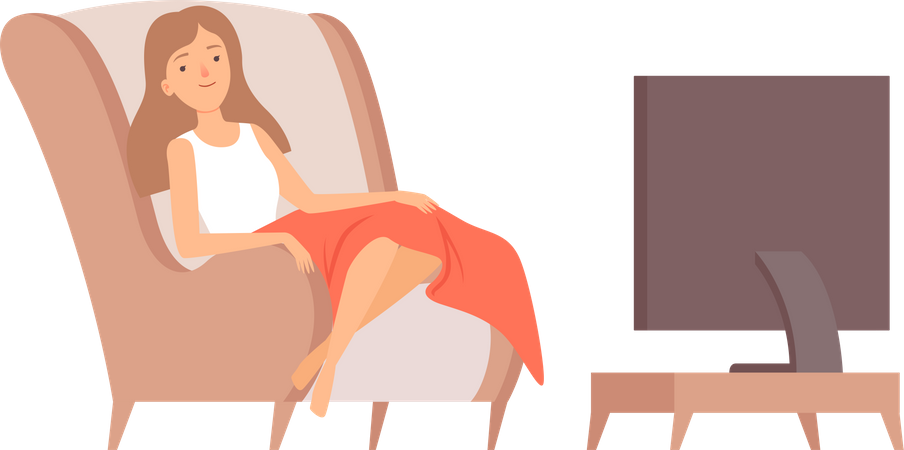 Woman sitting in the armchair and watch TV  Illustration