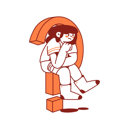 Woman sitting in the big sign is question  Illustration