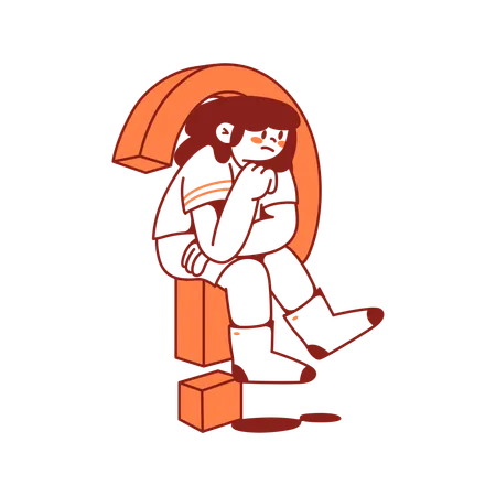 Woman sitting in the big sign is question  Illustration