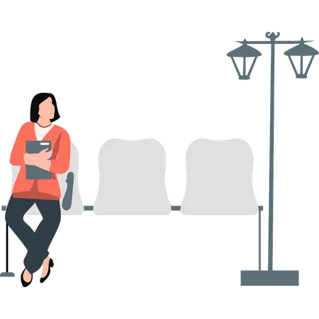 Woman sitting in waiting room  Illustration