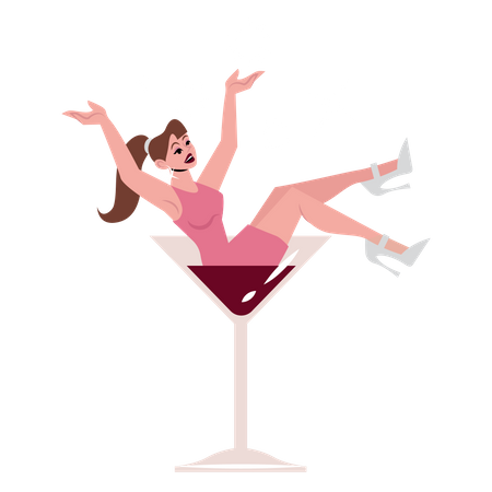 Woman sitting in wine glass  Illustration