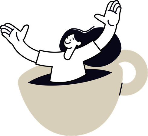 Woman sitting inside coffee cup  Illustration
