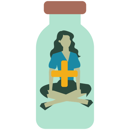 Woman Sitting inside pharmacy bottle  Illustration