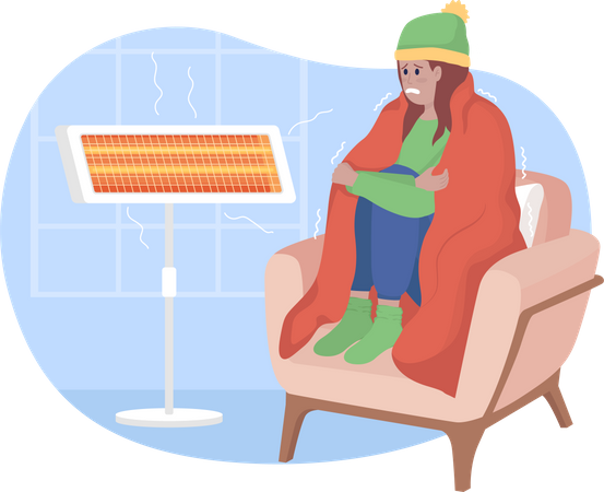Woman Sitting Near heater at home Illustration