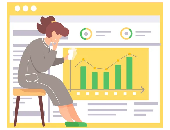 Woman sitting near statistical report in meeting  Illustration