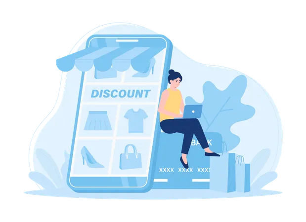 Woman Sitting On A Credit Card Shopping Online Trending Concept Flat Illustration Illustration