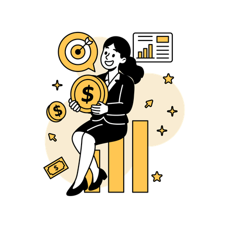 Woman Sitting on a Giant Growth Chart  Illustration