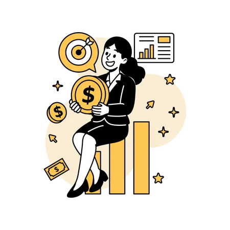 Woman Sitting on a Giant Growth Chart  Illustration