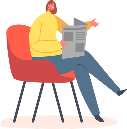 Woman Sitting on Armchair Reading Newspaper Illustration