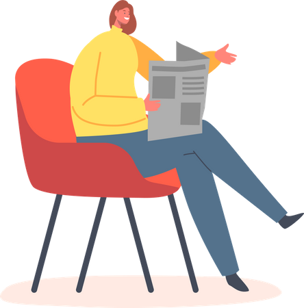 Woman Sitting on Armchair Reading Newspaper  Illustration