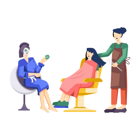 Woman sitting on barber chair at salon  Illustration