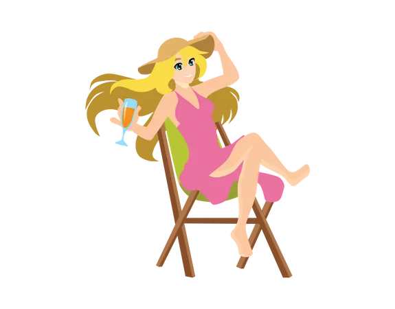 Woman sitting on beach chair  Illustration