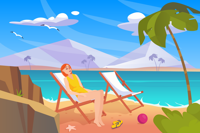 Woman sitting on beach chair  Illustration