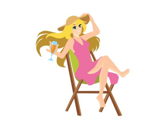 Woman sitting on beach chair  Illustration