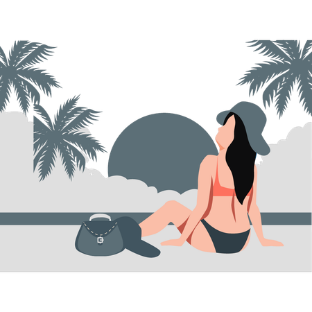 Woman sitting on beach for vacation  Illustration