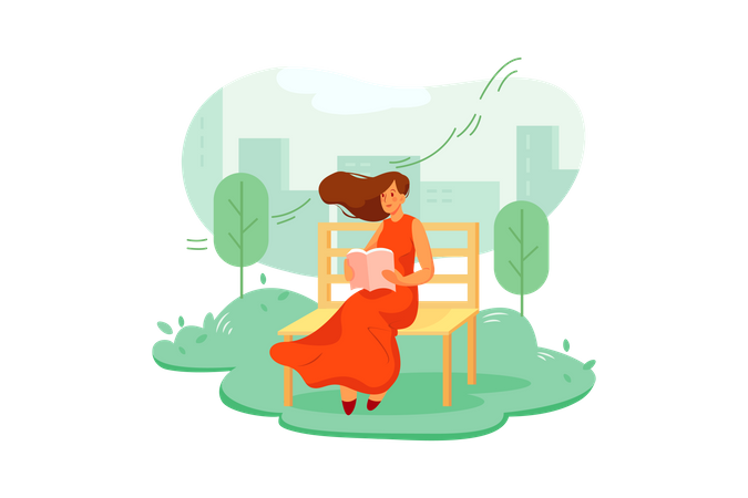 Woman sitting on bench Illustration