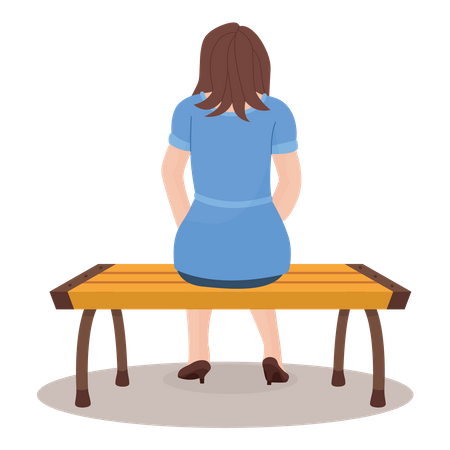Woman Sitting On Bench  Illustration