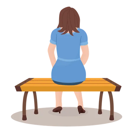 Woman Sitting On Bench  Illustration