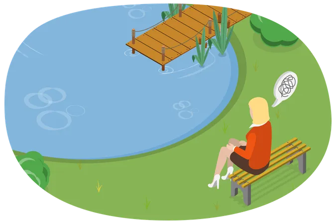 3 D Isometric Flat Vector Conceptual Illustration Of Bench Thinking Lonely Person Illustration