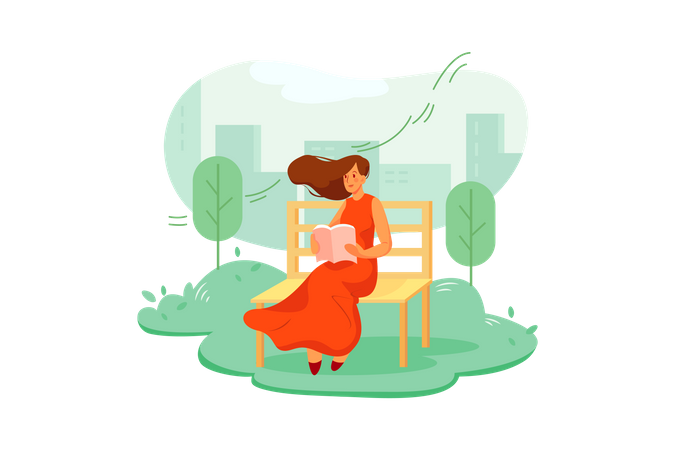 Woman sitting on bench  Illustration