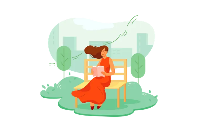 Woman sitting on bench  Illustration