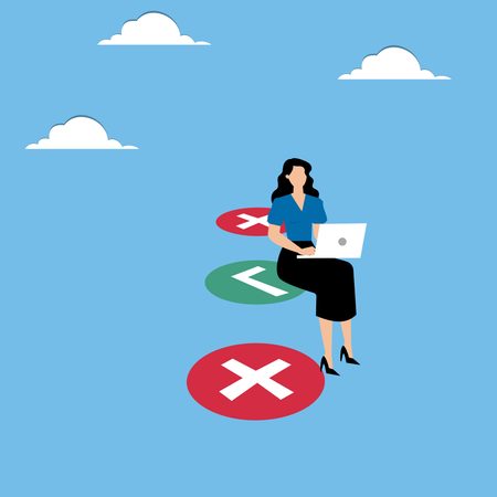 Woman sitting on cell with check mark  Illustration