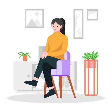 Woman sitting on chair  イラスト