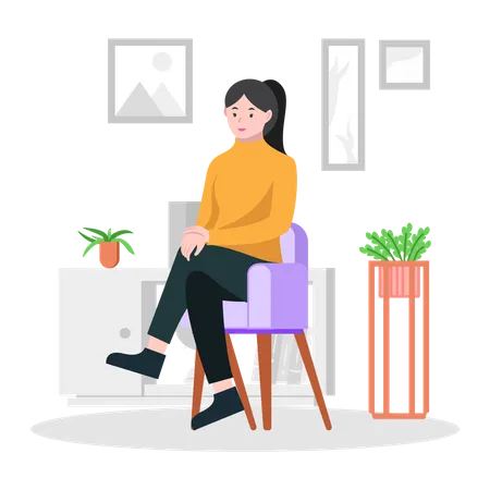 Woman sitting on chair  イラスト