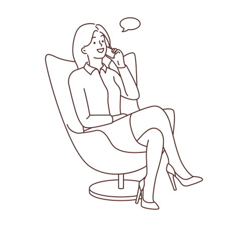 Woman sitting on chair and talking on mobile  Illustration