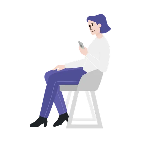 Woman sitting on chair and using mobile  Illustration