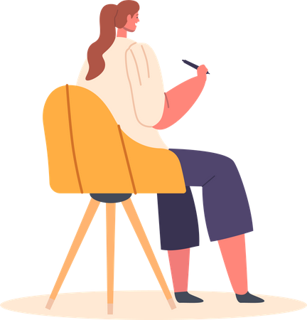 Woman Sitting On Chair Holding Stylus  Illustration