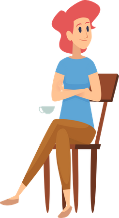 Woman sitting on chair with coffee cup  Illustration
