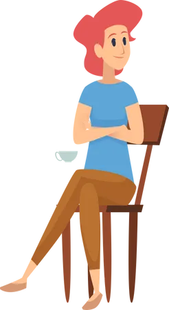 Woman sitting on chair with coffee cup  Illustration