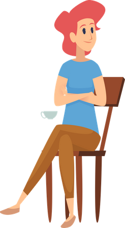 Woman sitting on chair with coffee cup  Illustration