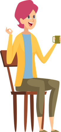 Woman sitting on chair with coffee  Illustration