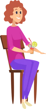 Woman sitting on chair with drinking cocktail  Illustration