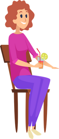 Woman sitting on chair with drinking cocktail  Illustration