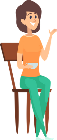 Woman sitting on chair with drinking coffee  Illustration