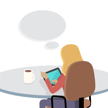 Woman Sitting on Chair with Gadget and Dreaming  Illustration